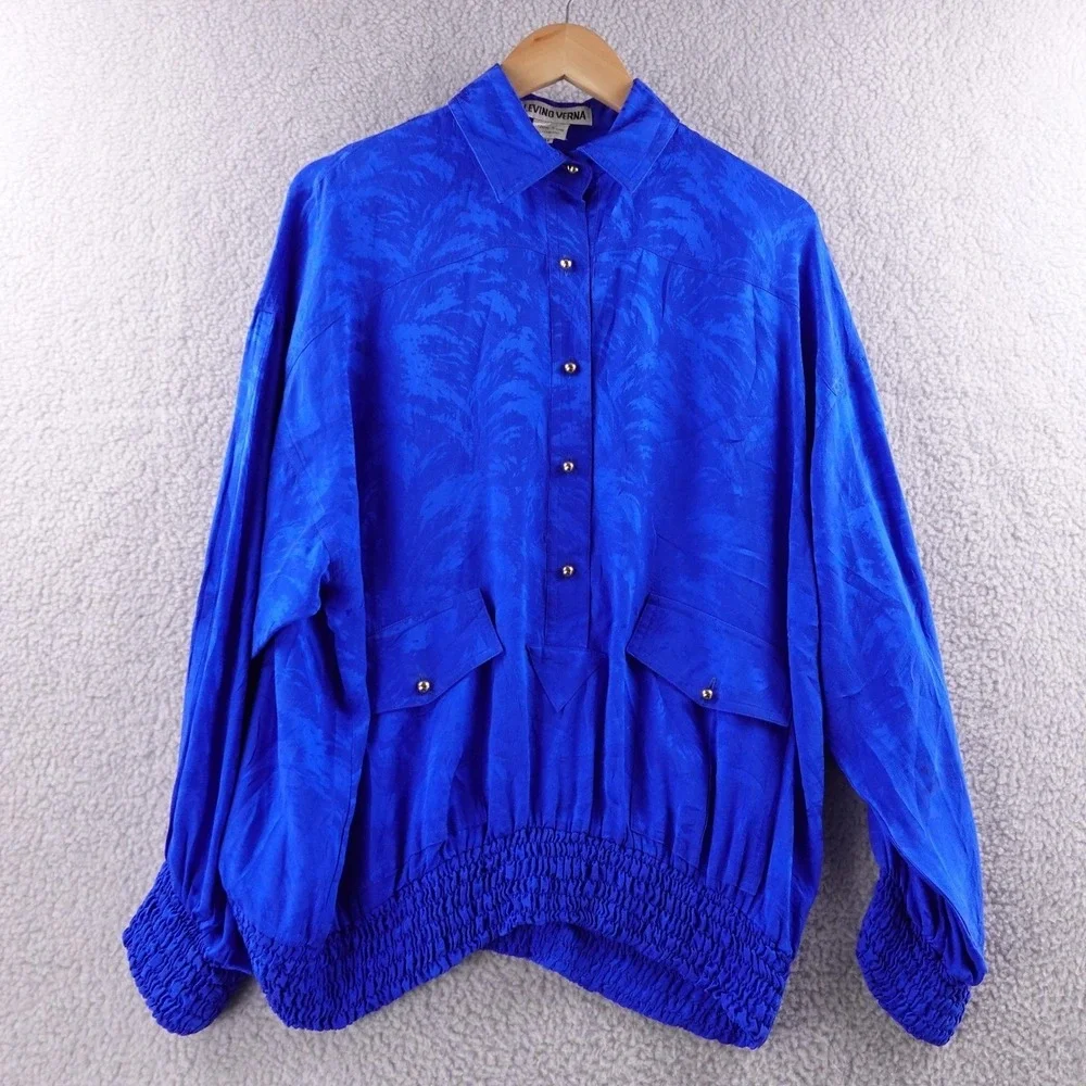 Vintage Levino Verna Silk Jacquard Pant Suit Set Royal Blue Women's M Designer - Picture 2 of 13